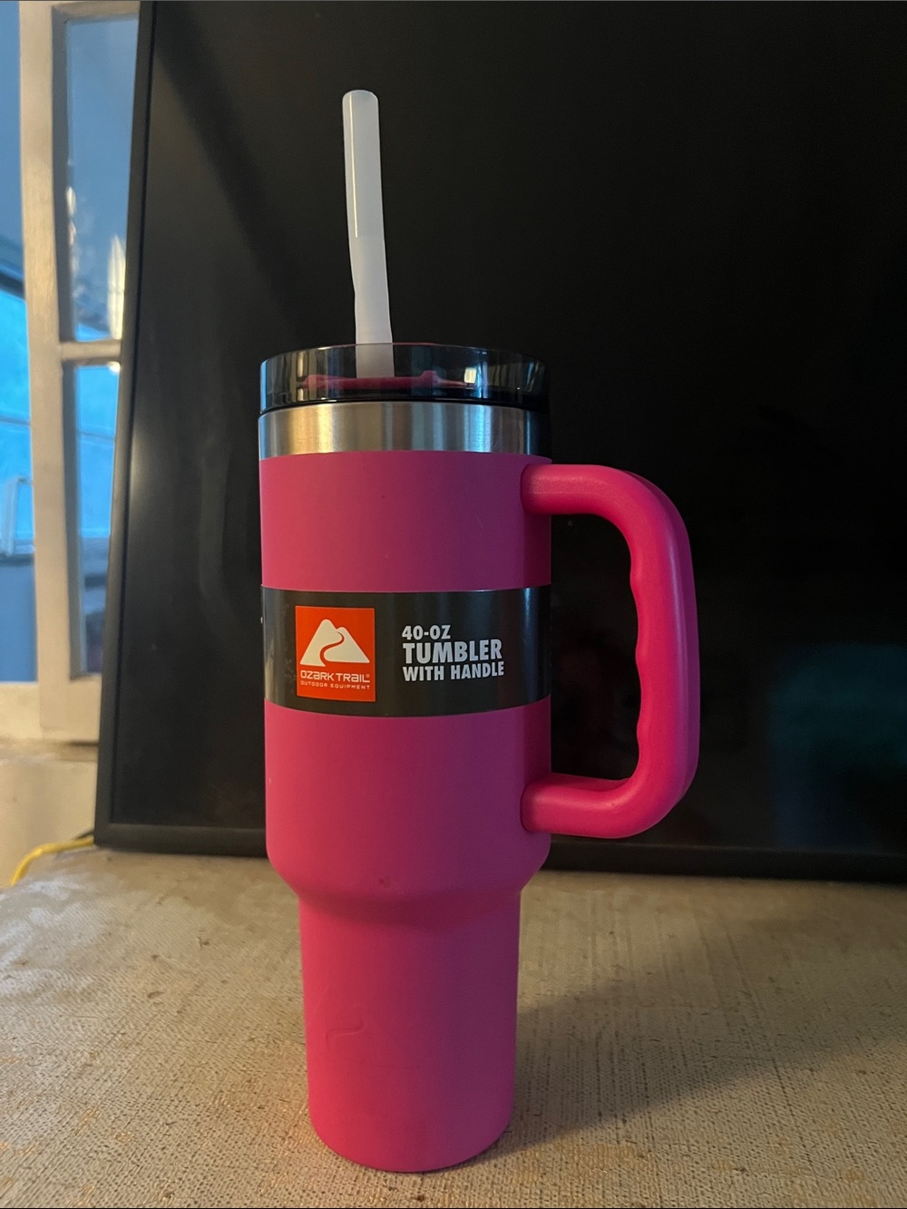 Ozark Trail 40oz Pink Tumbler with Handle and straw